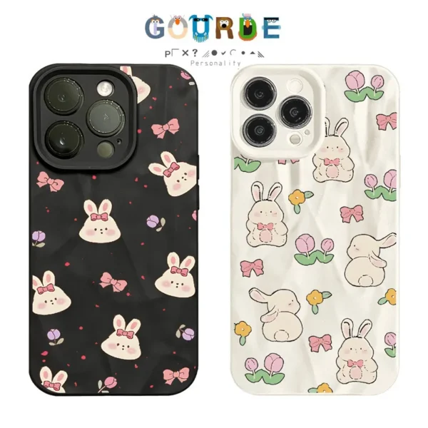 Gourde Aesthetic Cute Casing Flower Rabbit Bow Case for Iphone