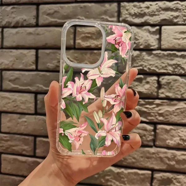Pink Flowers Aesthetic Transparent Phone Case iPhone - Image 3