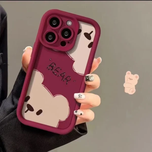 Cartoon liquid silicone Bear Cute Phone Case For iPhone - Image 7