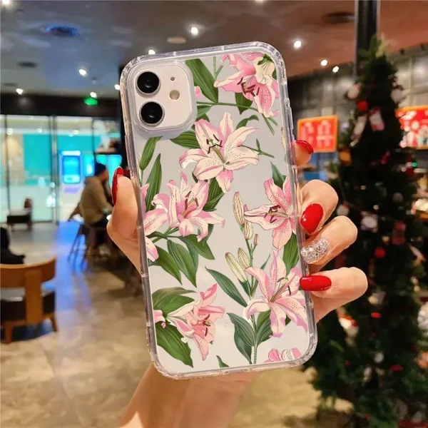 Pink Flowers Aesthetic Transparent Phone Case iPhone - Image 4