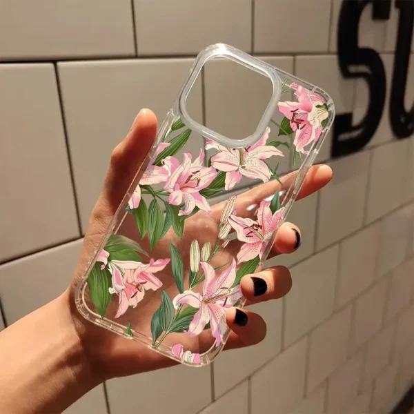 Pink Flowers Aesthetic Transparent Phone Case iPhone - Image 2