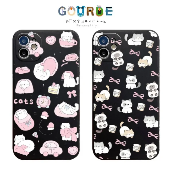 Gourde Aesthetic Cute Casing Bow Cat Pattern Case for Iphone