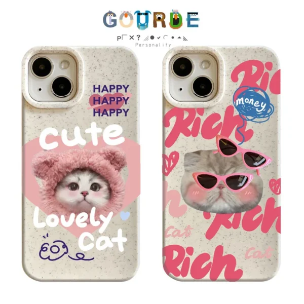Gourde Aesthetic Cute Casing Lovely Cat Pattern Case for Iphone