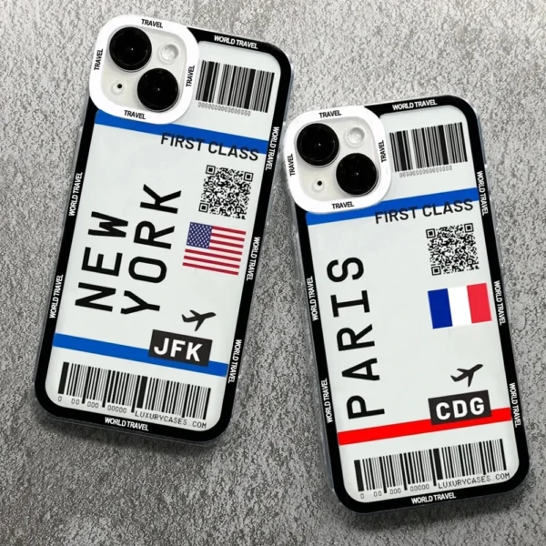 Plane Travel Ticket New York London Case For iPhone