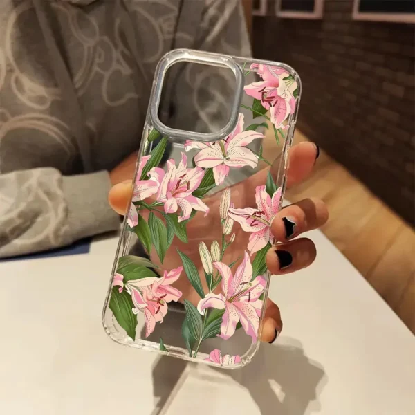 Pink Flowers Aesthetic Transparent Phone Case iPhone