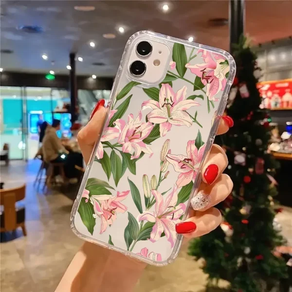Pink Flowers Aesthetic Transparent Phone Case iPhone - Image 5